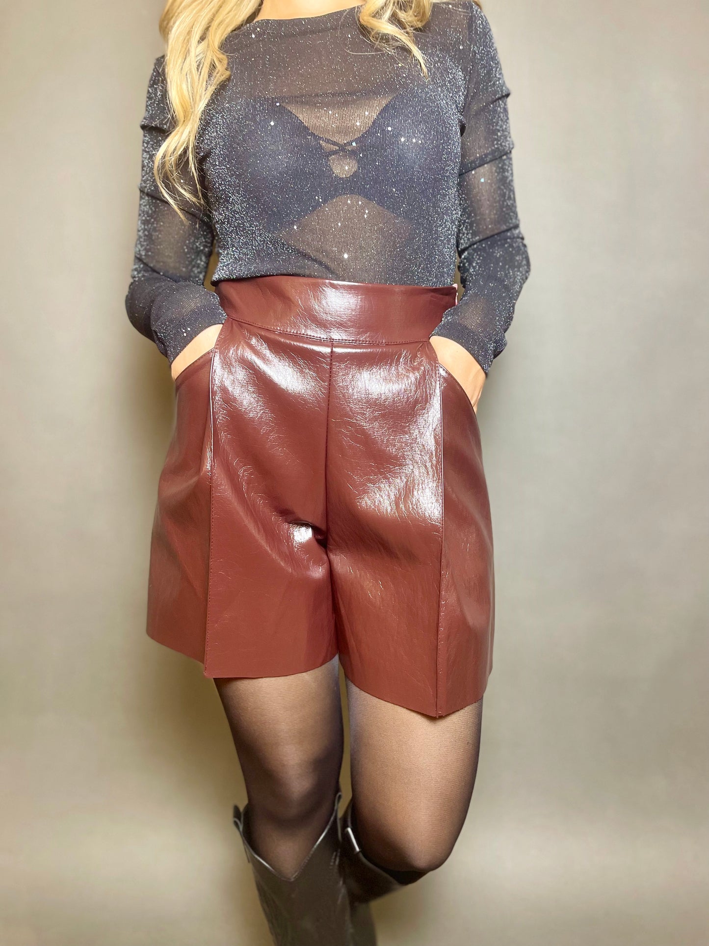 Pantaloncino vinile bordeaux