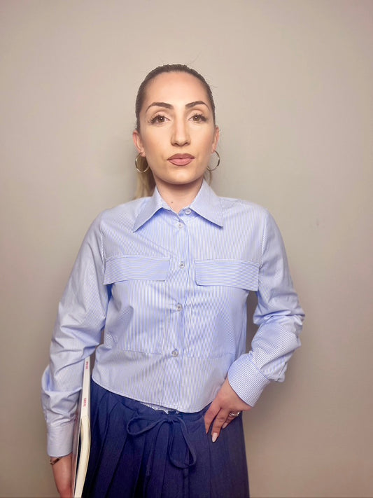 Camicia a bastoncino con tasche bianche
