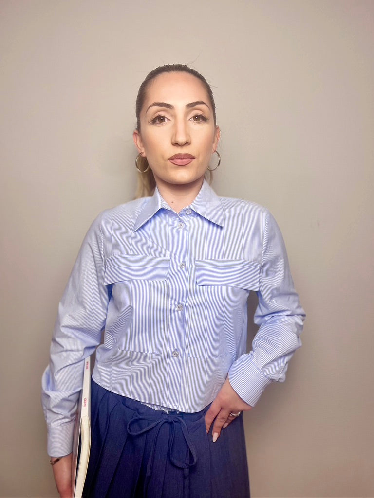 Camicia a bastoncino con tasche bianche