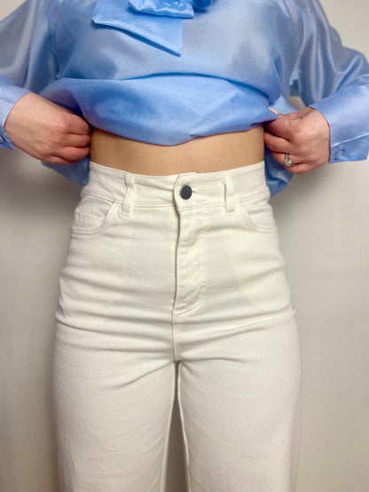 Jeans Panna a vita alta con Risvolto Strass