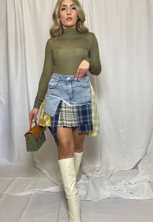Pantagonna di jeans con bande in tessuto